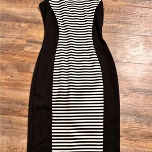 Material Girl Black and White Striped Midi Dress